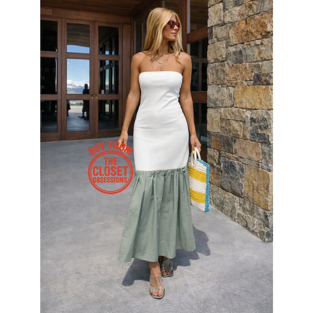 ZARA Strapless Pleated Midi Dress NWT – White & Sage Green – Sizes M & L - Picture 6 of 16
